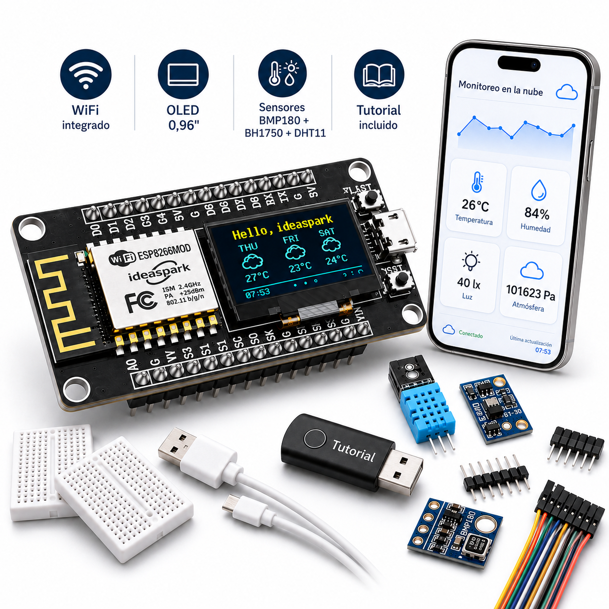 Kit Estación Meteorológica IoT ESP8266 + OLED 0,96″ + 3 Sensores
